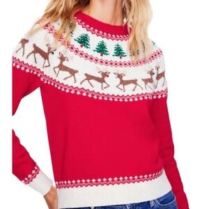 Edie Holiday Fair Isle Crewneck Sweater-Red Reindeers Size Small